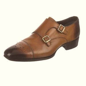 Tom Ford mens Brown Leather Double Monk Oxfords with Brogue Detailing size 13